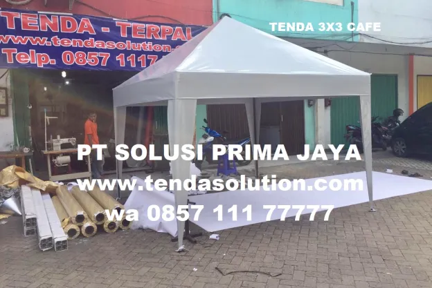 TENDA 3X3 GAZEBO PIRAMIDE BAHAN TERPAULIN 410 GSM ABU ABU cafe_3x3_abu