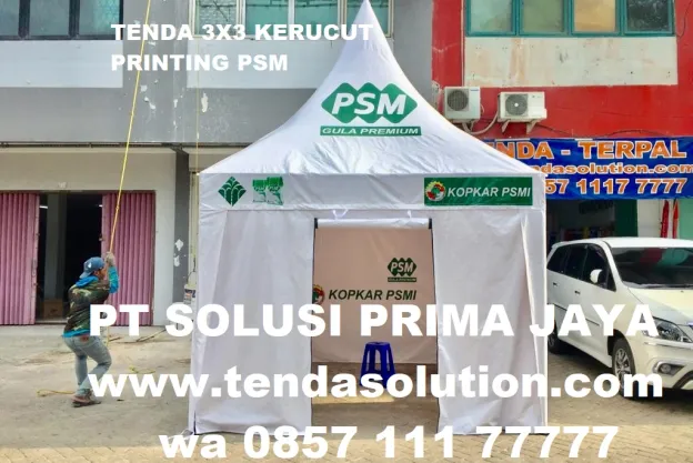 TENDA CUSTOM TENDA KERUCUT 3X3 BRANDING PSM LENGKAP FULL DINDING kerucut_psm