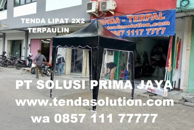 TENDA LIPAT 2X2 DENGAN BAHAN TERPAULIN 410 GSM HITAM lipat_2x2_hitam