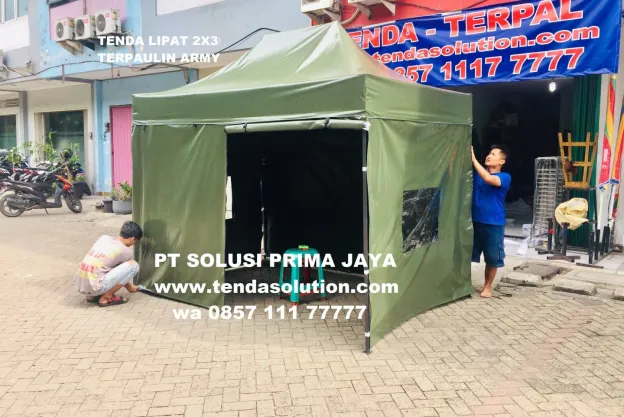 TENDA LIPAT 2X3 TERPAULIN HIJAU ARMY DENGAN 4 SISI DINDING lipat_2x3_army