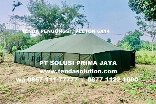 TENDA PENGUNGSI / TENDA BENCANA 6X14 BAHAN D300 HIJAU ARMY pleton_pengungsi