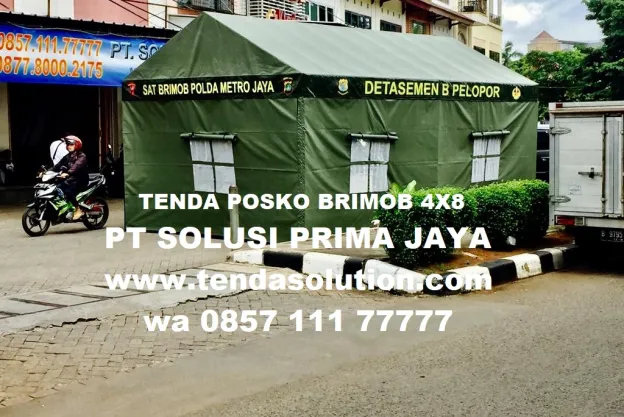 TENDA POSKO BRIMOB POLDA 4X8 DENGAN BAHAN TERPAULIN 550 GSM posko_4x8_brimob_polda