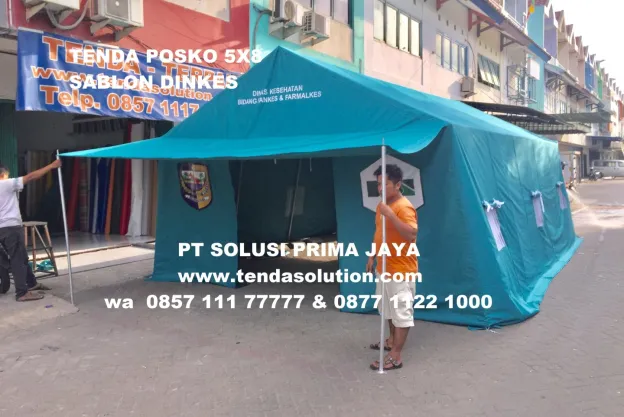 TENDA POSKO 5X8 SABLON CUSTOME DINAS KESEHATAN BAHAN POLISTER D300 HIJAU  posko_dinkes