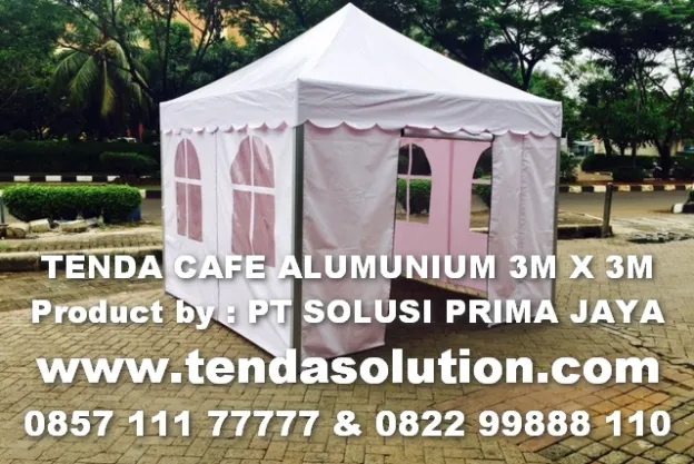 TENDA CAFE PIRAMDE 3X3 BAZAAR CUSTOME RANGKA ALUMUNIUM DAN 4 SISI DINDING. tenda_cafe_3x3_alumunium