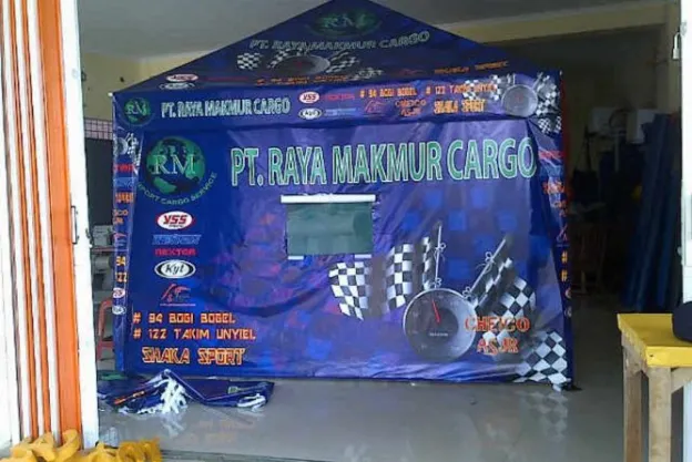 TENDA CAFE PIRAMIDE 3X3 CUSTOME BRANDING RACING MOTOR + 4 SISI DINDING PRINTING tenda_cafe_b