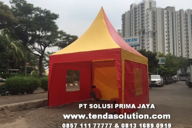 TENDA KERUCUT TENDA EVENT 3X3 DENGAN KOMBINASI TENDA TERPAL MERAH KUNING tenda_kerucut_kombinasi