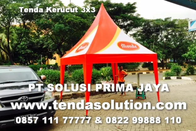 TENDA KERUCUT 3X3 PROMOSI BRANDING BISKUIT MONDE tenda_kerucut_monde