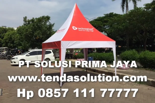 TENDA KERUCUT 3X3 PROMOSI PRINTING TEKNOPLAS DENGAN TERPAL MERAH PUTIH tenda_kerucut_teknoplas