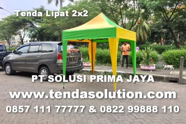 TENDA LIPAT 2X2 KOMBINASI TERPAULIN HIJAU KUNING tenda_lipat_2x2