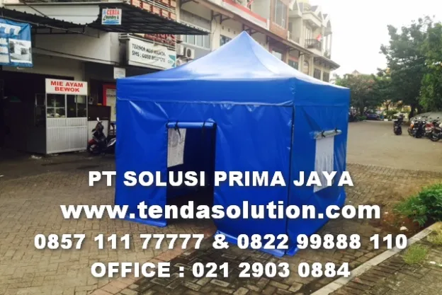 TENDA LIPAT 3X3 CUSTOM DESIGN 4 SISI DINDING TERPAULIN 410 GSM BIRU tenda_lipat_4_dinding_biru