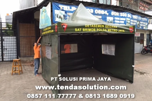 TENDA LIPAT 3X3 CUSTOM DENGAN 3 SISI DINGING DESIGN BRIMOB POLDA  tenda_lipat_polda_brimob