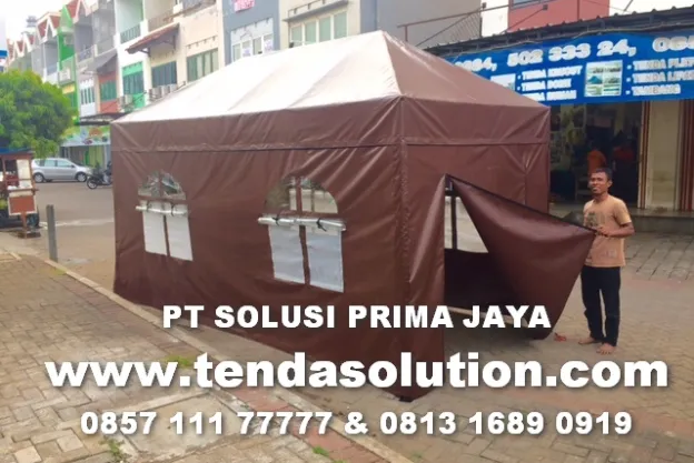 TENDA POSKO RUMAH CUSTOM ATAP TRAPESIUM BAHAN TERPAULIN 410 GSM tenda_rumah_coklat